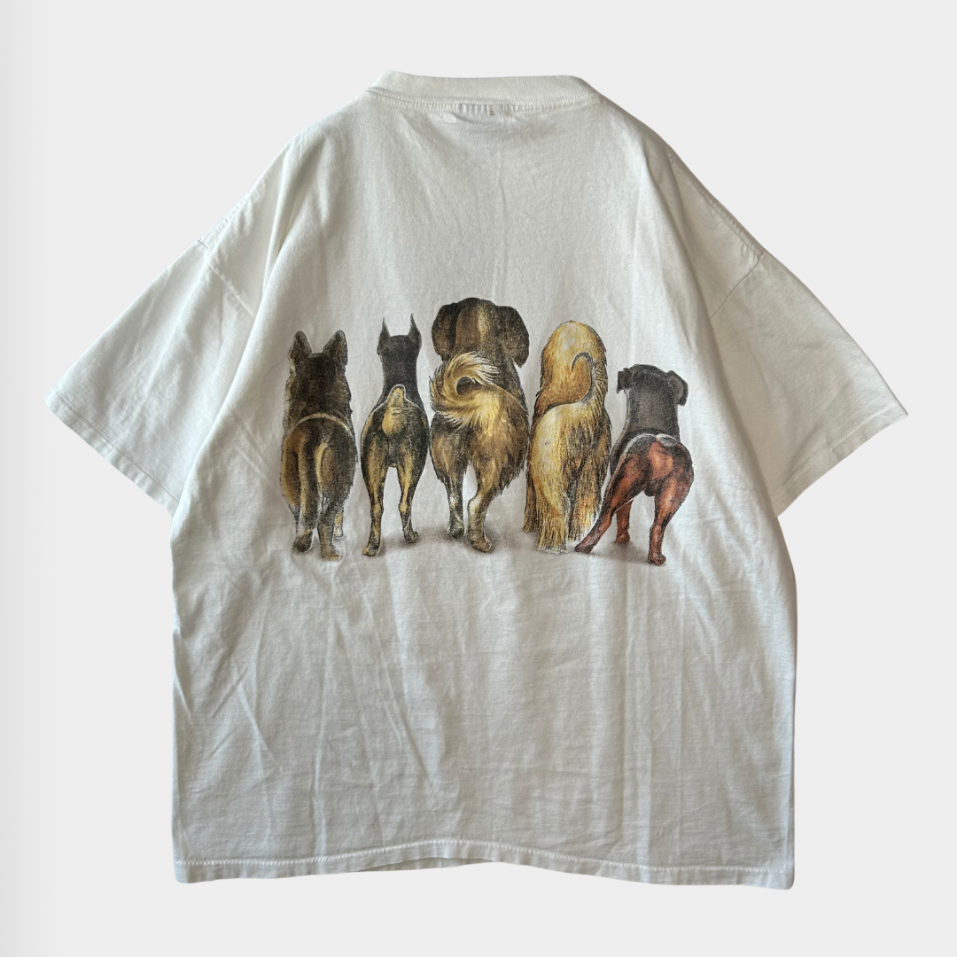 90's ONEITA Dog Art print T-shirt 白 (XL)/B1863T-SO