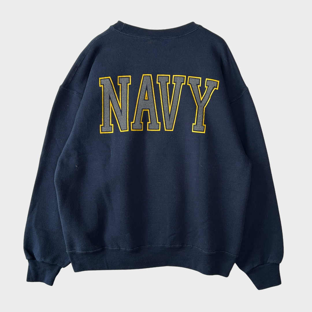 90's US NAVY ミリタリースウェット 紺 (L)/B1395S-SO