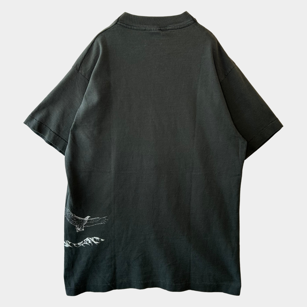 90's ALASKA イーグル巻きプリントTシャツ 黒(M)/A7185T-SO