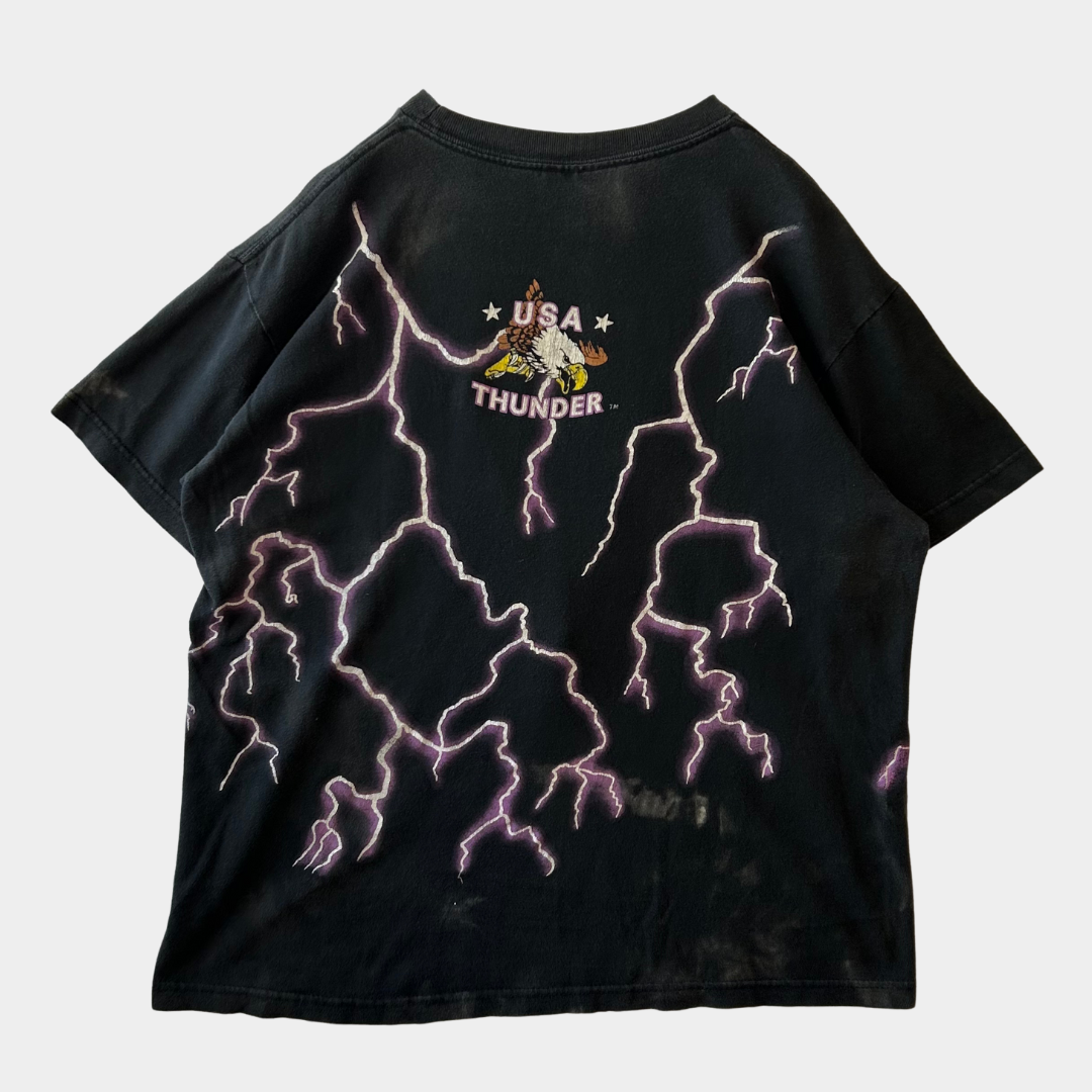 00's THUNDER SPORTSWEAR "FEEL THE WIND" Tシャツ ブラック (L)/A7137T-SO