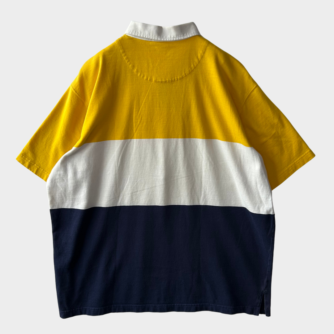 00's Ralph Lauren 半袖ラガーシャツ ポロシャツ 黄白紺 (XL)/B2503T-SO