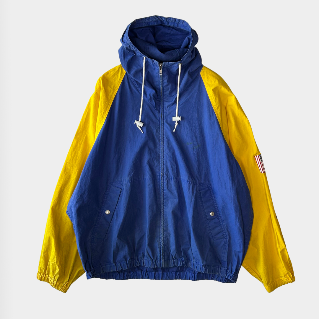 90's Polo Sport ポロスポーツ ラルフローレン コットンパーカー 袖プリント 黄青(L)/B0116J-SO