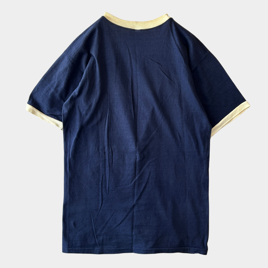 70's Champion チャンピオン バータグ トリムTシャツ リンガー 紺白(M)/A7553T-SO