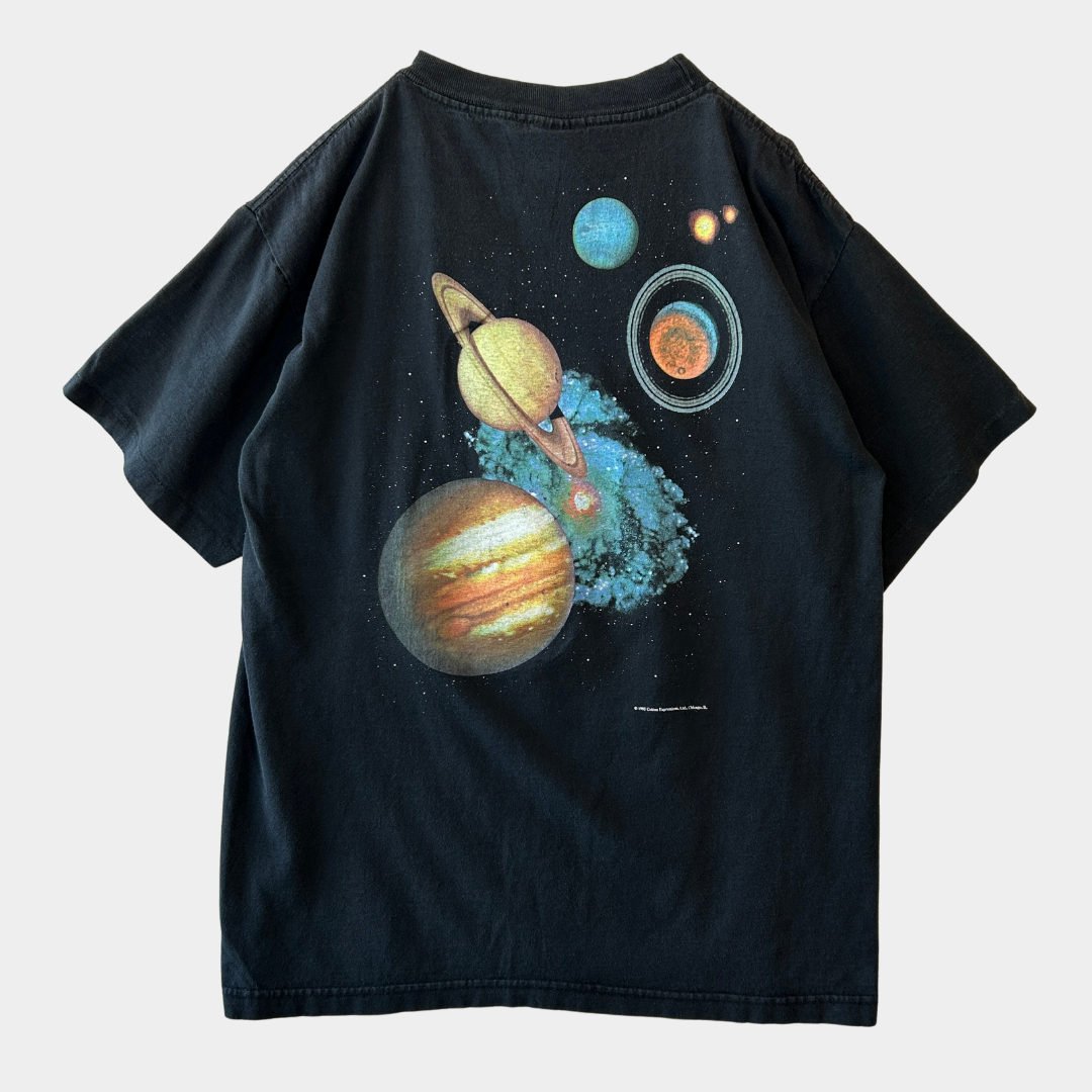 90's Cotton Expressions 太陽系プリントTシャツ チャレンジャー・センター 宇宙 黒(L)/B2688T-SO