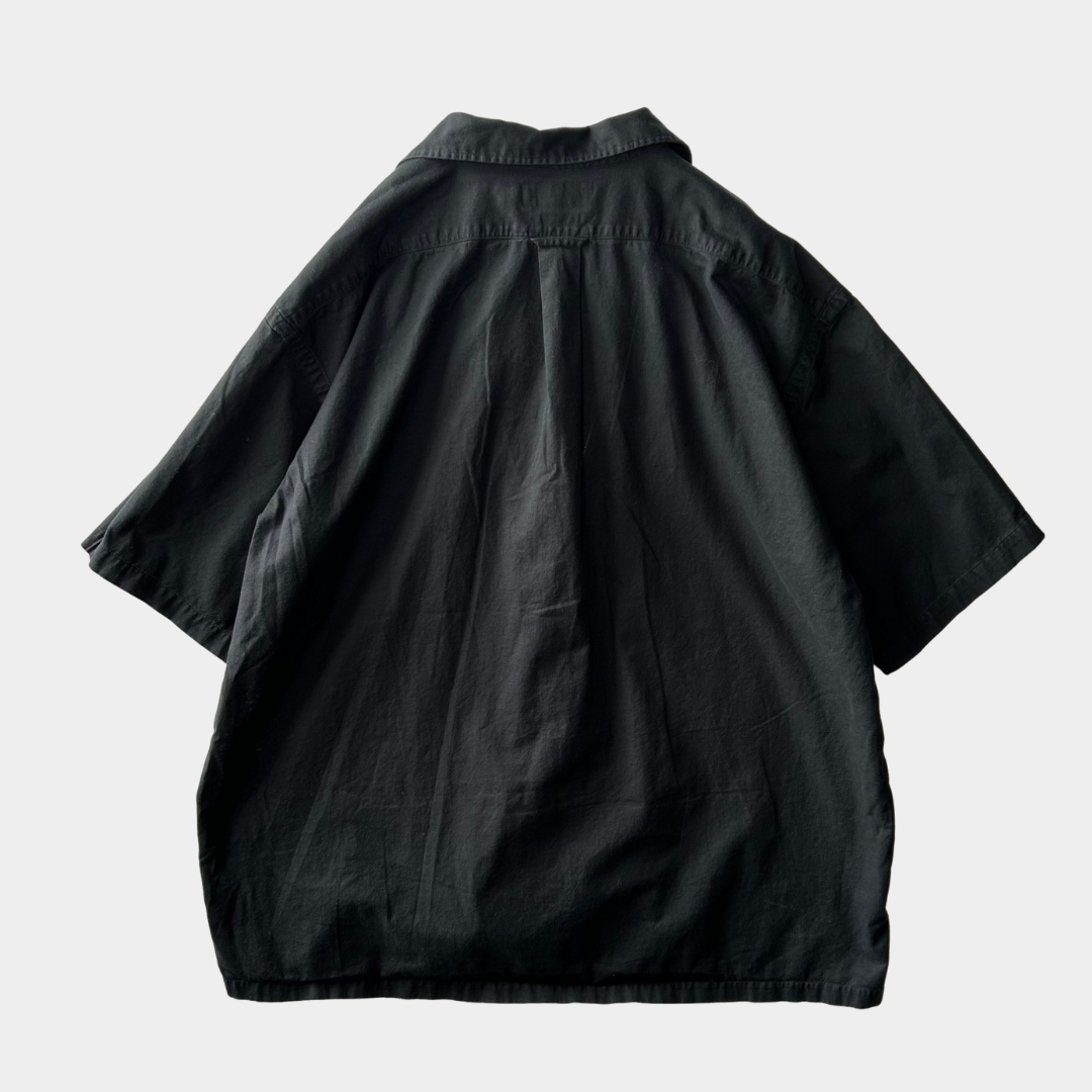 90's Polo Ralph Lauren CALDWELL オープンカラー半袖シャツ コットン裾ポニー 黒(XXL)/A6597SH-SO