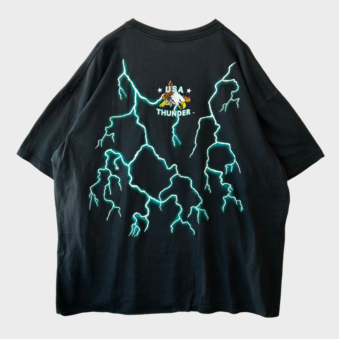 90's American Thunder Forever Free 狼 プリントTシャツ 黒 (2XL)/B2732T-SO