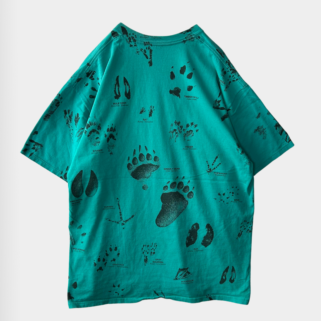 90's JERZEES Animal 足跡T-shirt 緑 (XL)/A3842T-SO