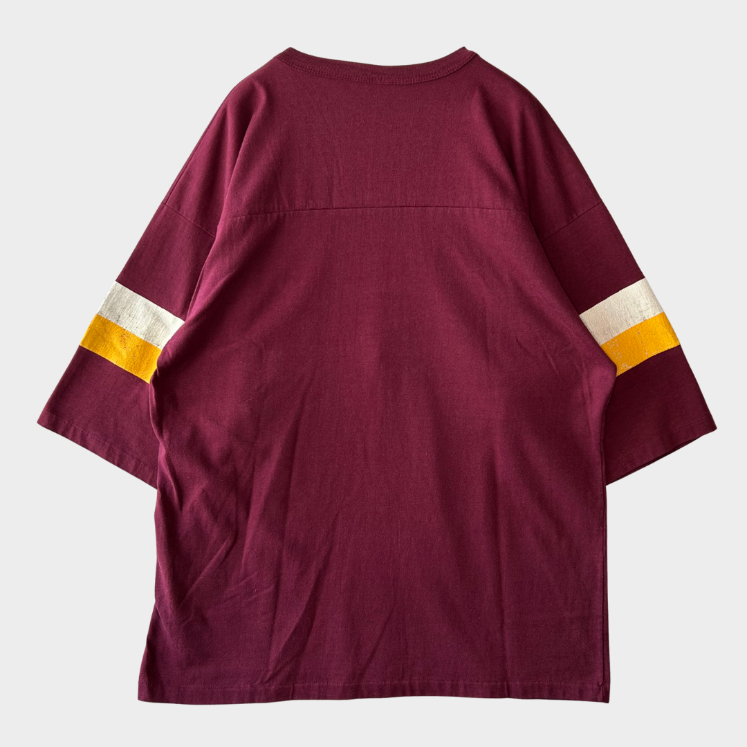 80's ARTEX FSU ミッキーマウス フットボールTシャツ ワインレッド (XL)/A7208T-SO