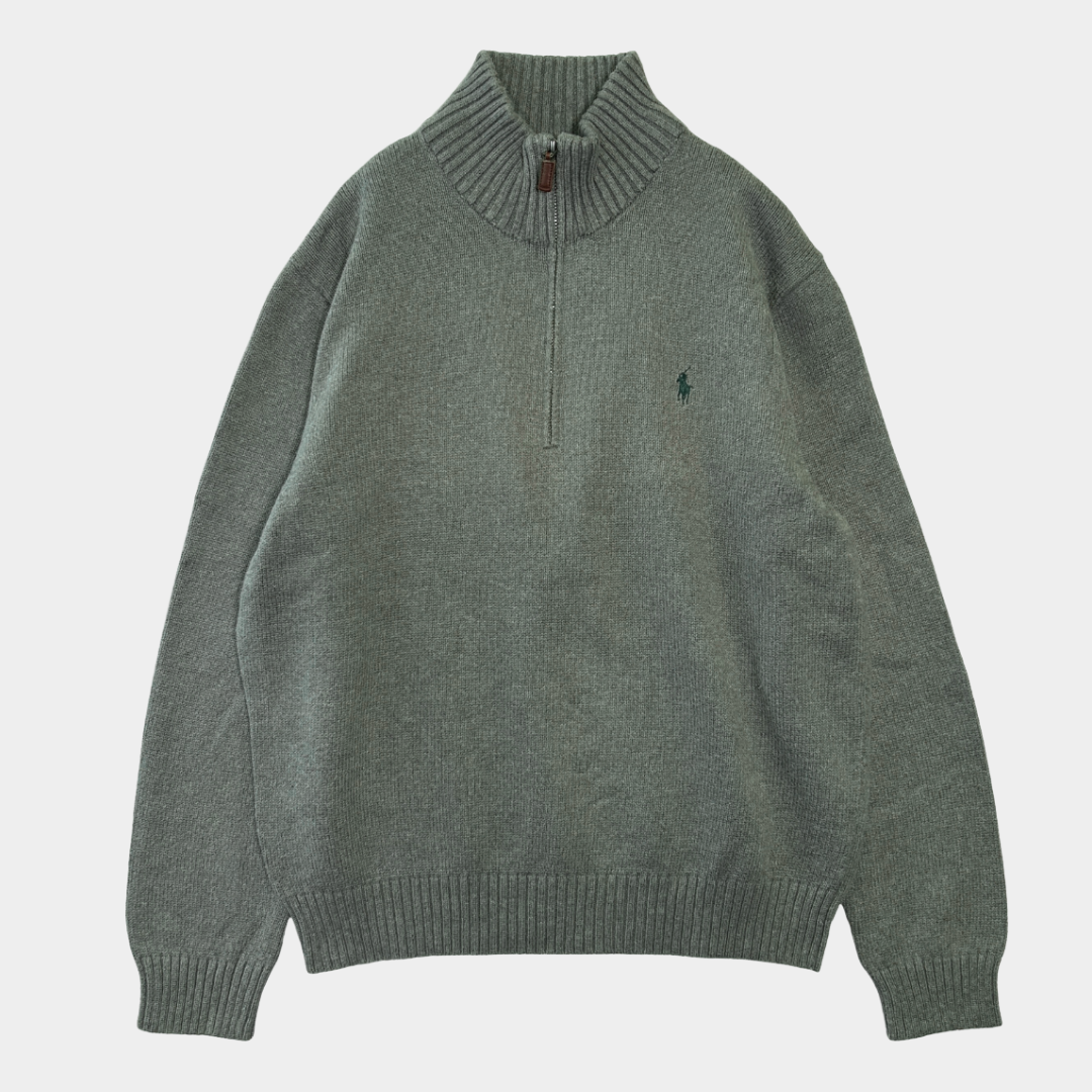 00's POLO RALPH LAUREN ハーフジップ コットンニット グレー L