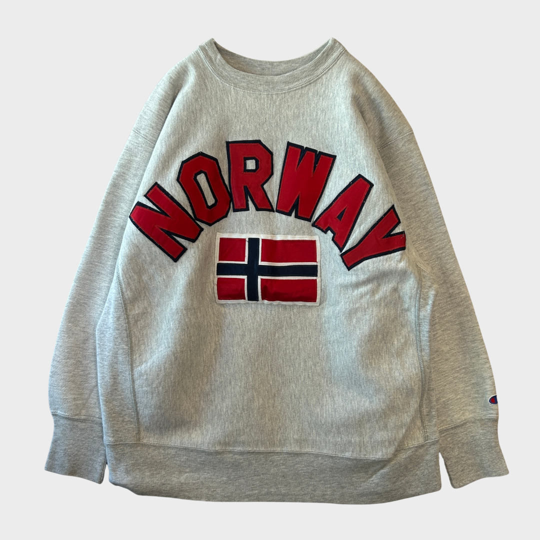 80's Champion "NORWAY" ワッペン リバースウィーブ スウェット 白 (XL)A2534S-SO