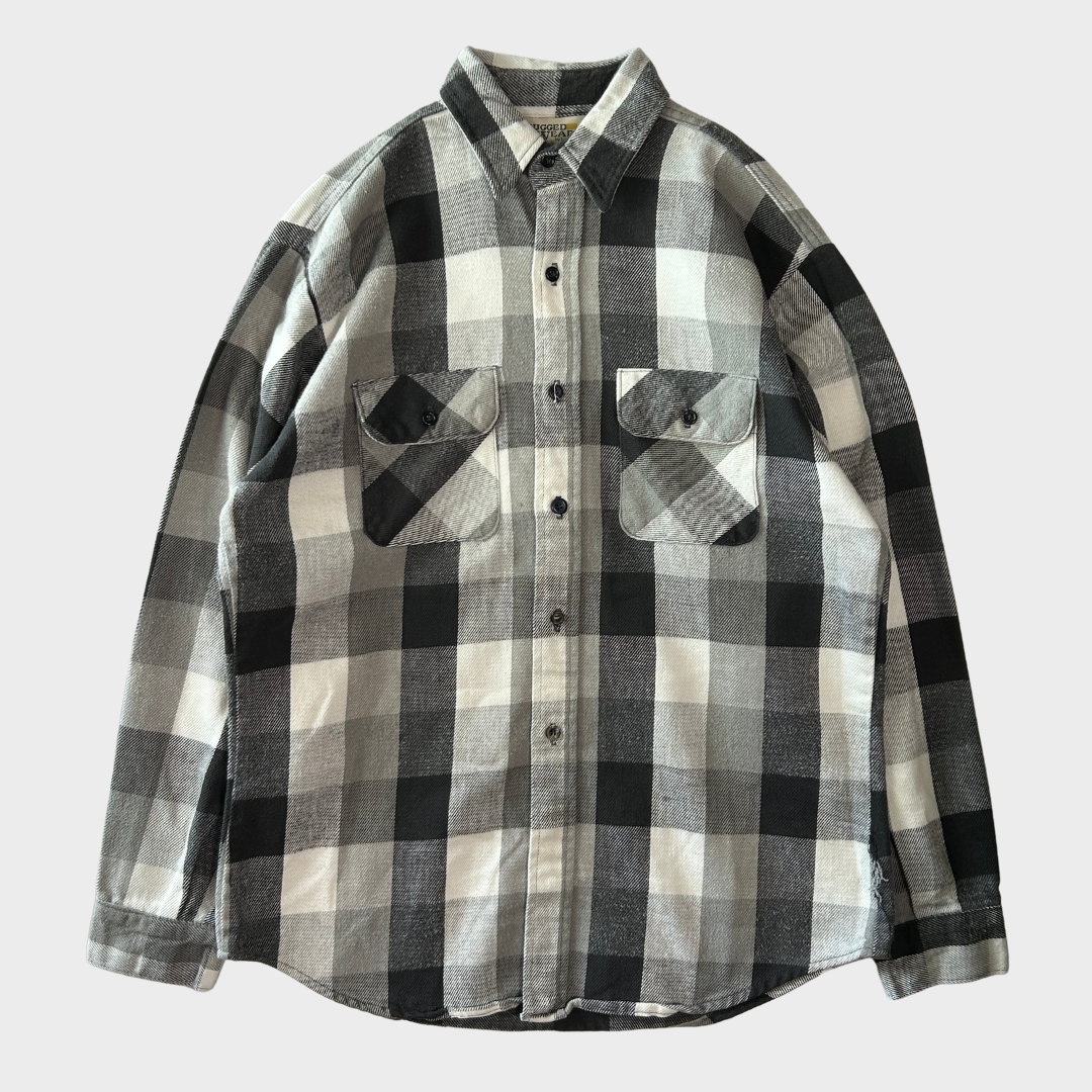 80's ~ RUGGED WEAR flannel shirt ネルシャツ グレー ホワイト ブラック (L)/B1841SH-SO
