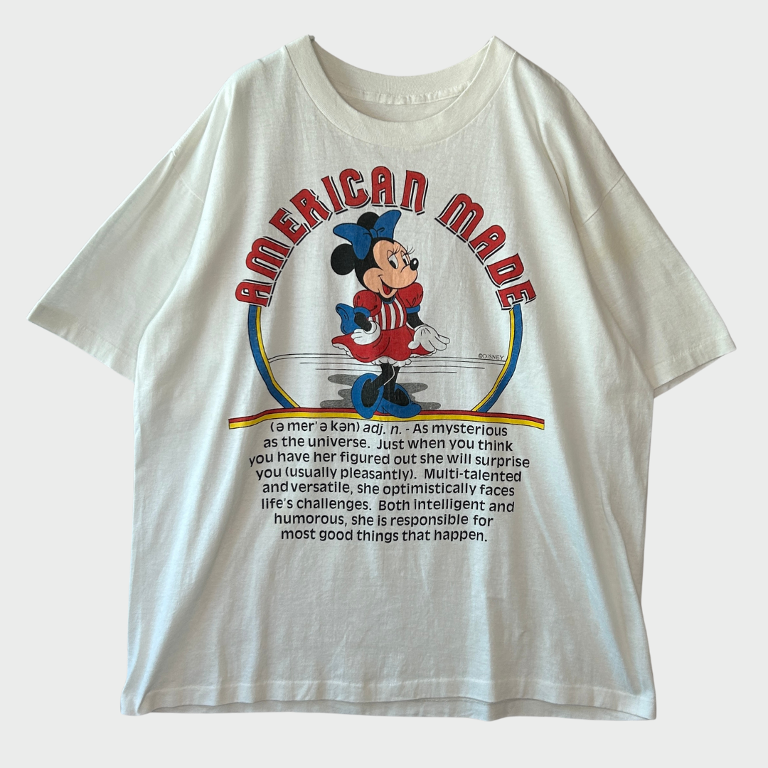 90's~DISNEY MINNIE MOUSE ディズニー ミニーマウス "AMERICAN MADE" Tシャツ ホワイト (不明)/A7329T-SO