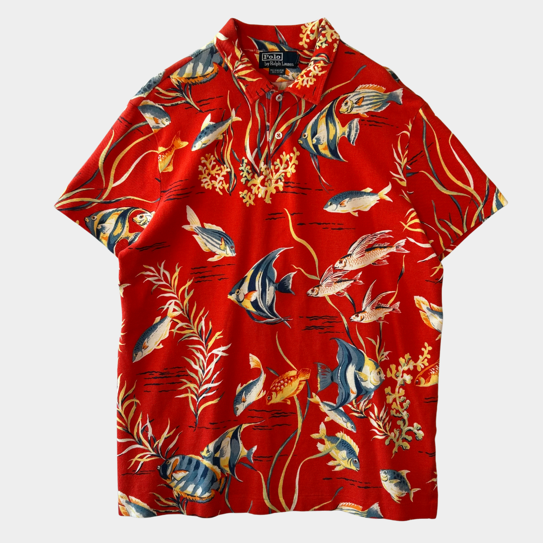 00's Polo Ralph Lauren ラルフローレン 熱帯魚柄ポロシャツ 朱色(L)/A6601T-SO