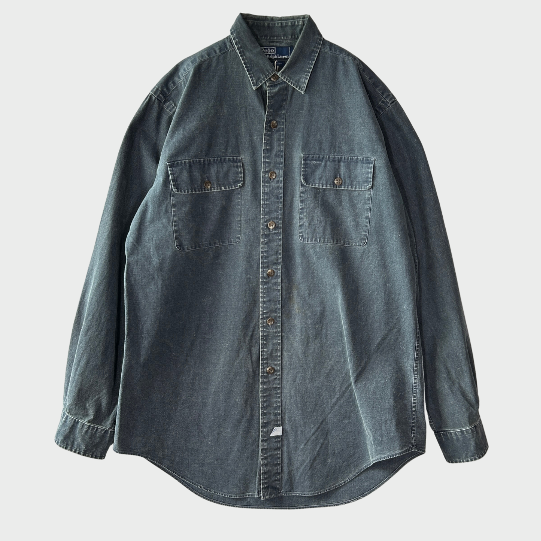 00's Ralph Lauren ラルフローレン コットン ワークシャツ グレー (M)/B2912SH-SO