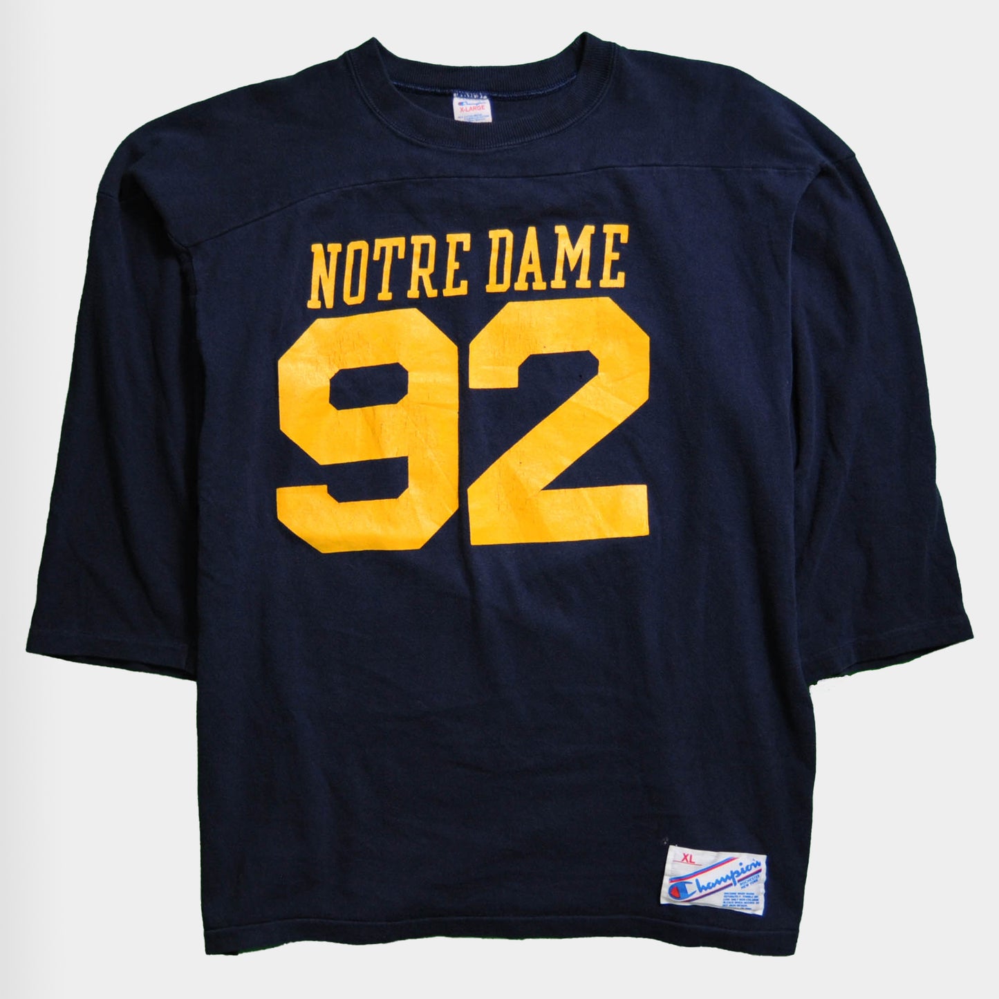 80's Champion NOTRE DAME 92 フットボールTシャツ ネイビー (XL)/A2829T