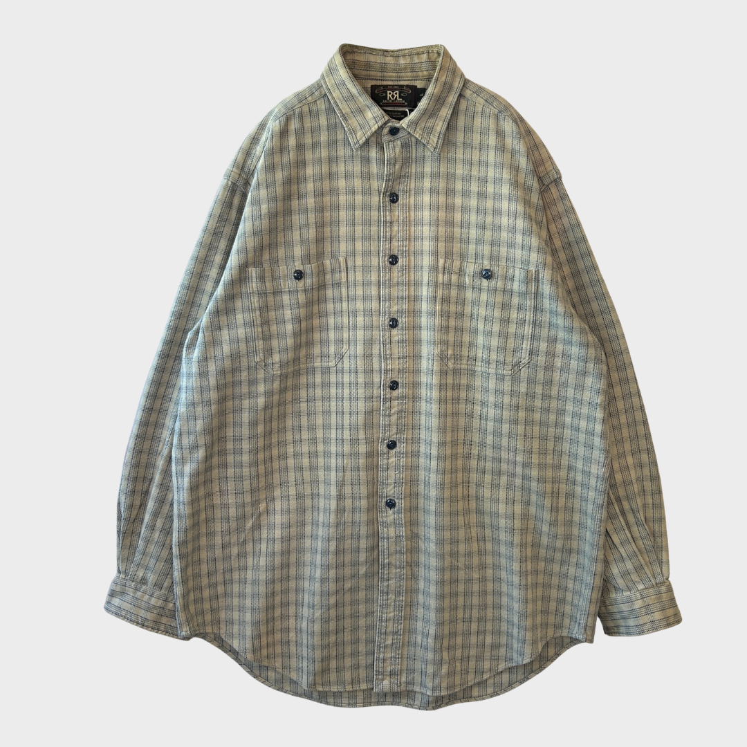 90's RRL ラルフローレン フランネルシャツ チェック グレー青