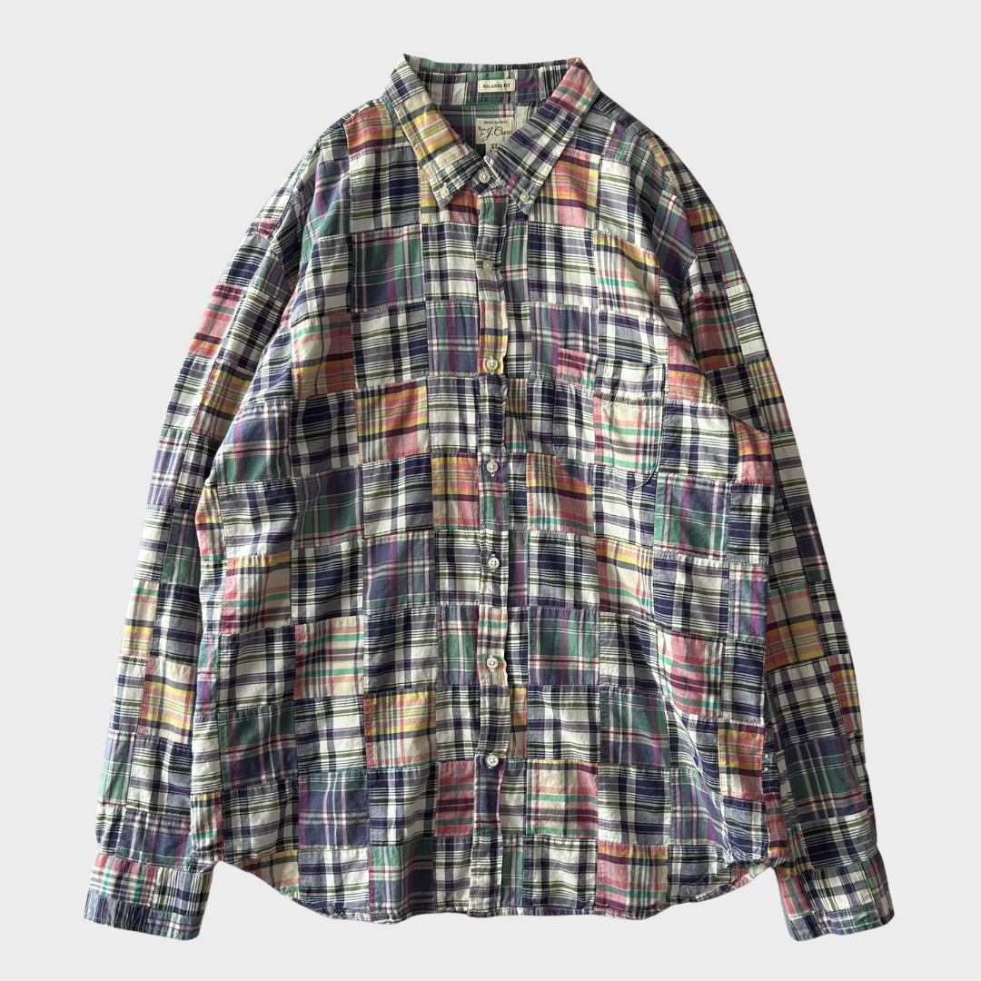 00's J.CREW ”RELAXED FIT" check shirt パッチワーク チェックシャツ (XL)/A7949SH-SO