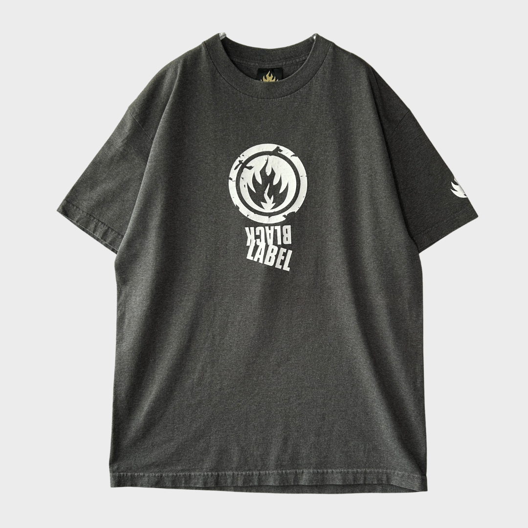 00's BLACK LABEL FIRE ブラックレーベル ロゴTシャツ グレー (L)/A7556T-SO