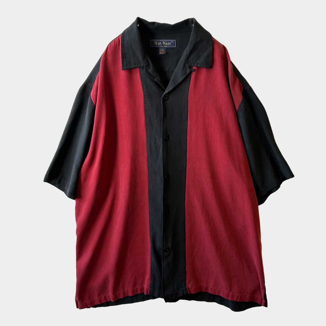 Nat Nast オープンカラーシャツ シルクシャツ 黒ボルドー(L)/A6618SH-SO