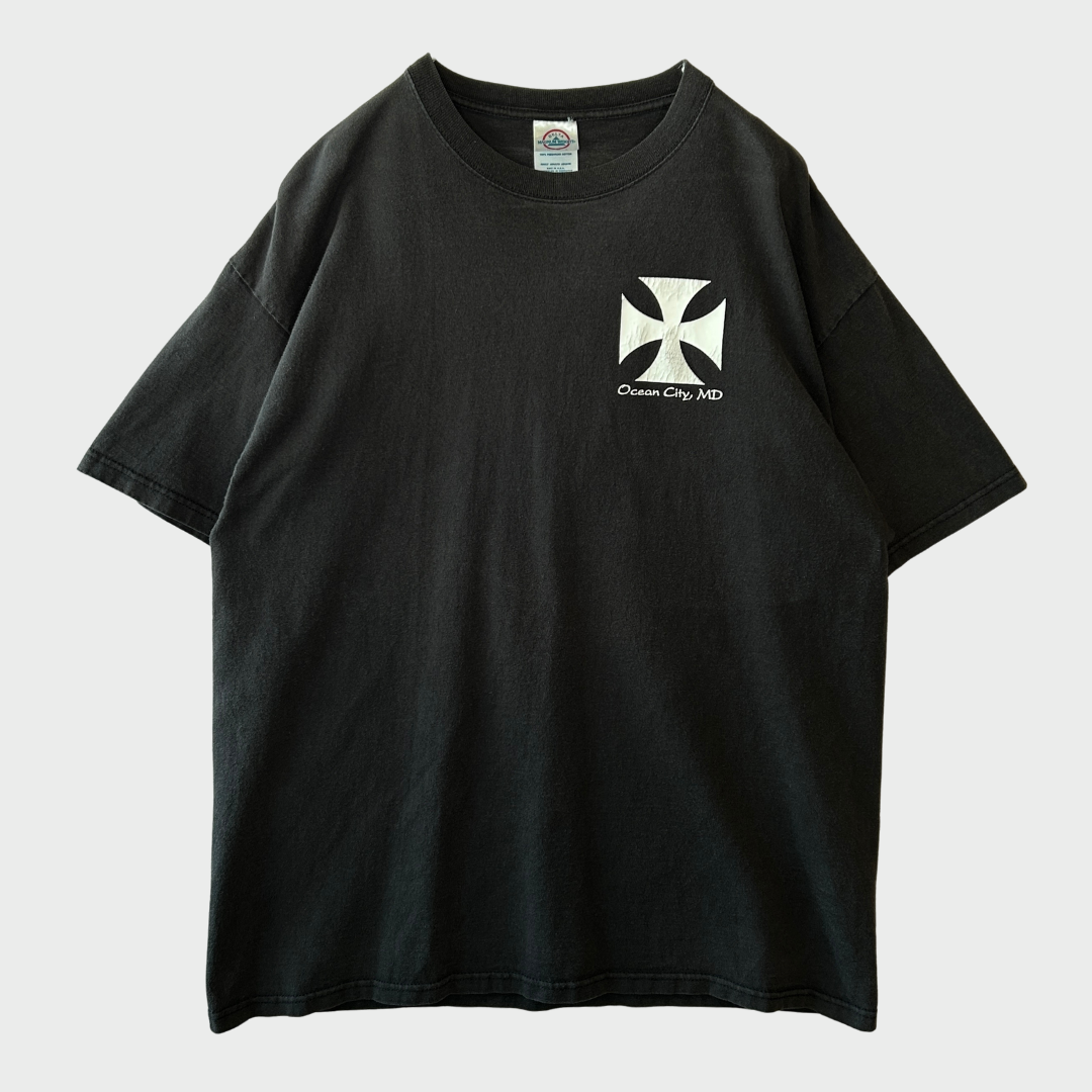 00's DELTA SHUT UP AND RIDE Ocean City Liquid Blue ストームライダー プリントTシャツ 黒 (XL)/B2521T-SO