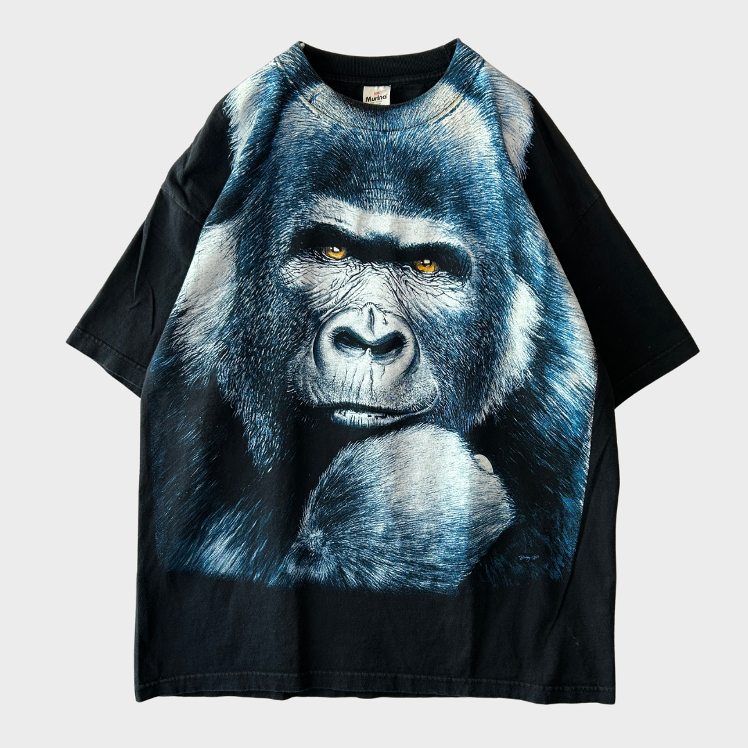 90's Murina Bobby G's ゴリラ オールーオーバープリントTシャツ 黒(XXL)/B2772T-SO