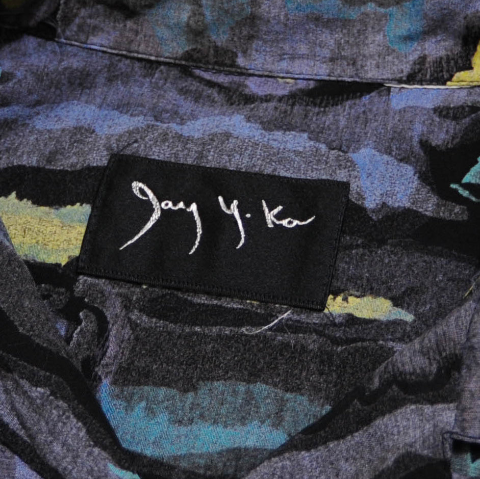 90's Jay Y・ko 100%レーヨン 総柄シャツ 黒紫 (サイズ不明)/A3702S-OS