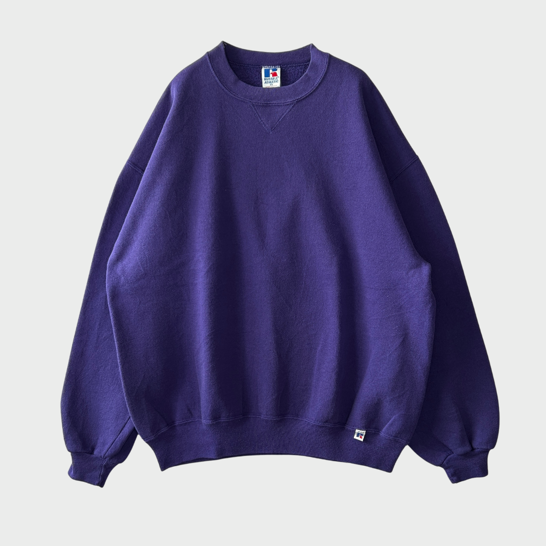 ⭐️USA製90s⭐️ラッセル コットンカーディガン 紫 L XL ポケット付きレア ⭐️USA製90s⭐️ラッセル コットンカーディガン 紫 L XL