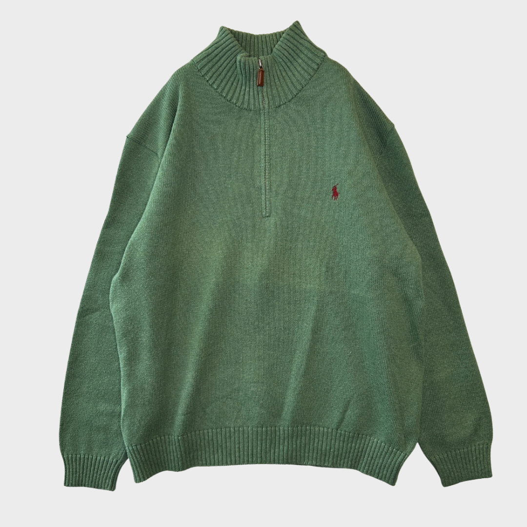 90's RALPH LAUREN ハーフジップ コットンニット 緑 XXL /B0735K