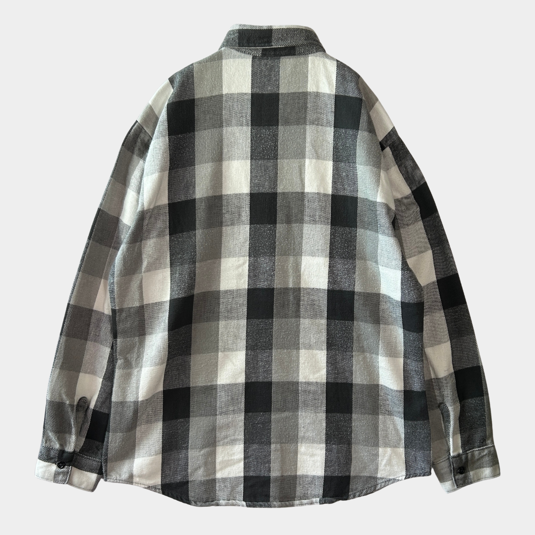 80's ~ RUGGED WEAR flannel shirt ネルシャツ グレー ホワイト ブラック (L)/B1841SH-SO