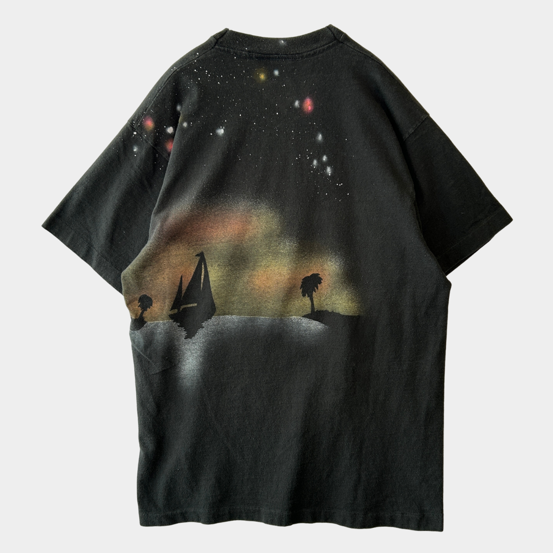 90's Disney Fashions "タイフーンラグーン"オールオーバープリント tシャツ 黒(L)/A7283T-SO