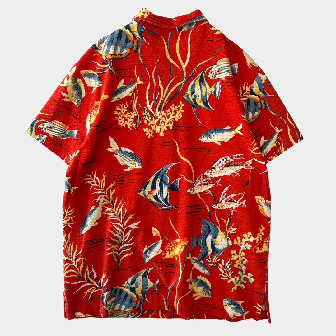 00's Polo Ralph Lauren ラルフローレン 熱帯魚柄ポロシャツ 朱色(L)/A6601T-SO