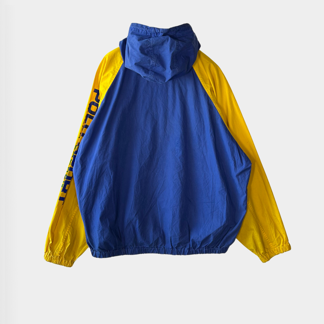 90's Polo Sport ポロスポーツ ラルフローレン コットンパーカー 袖プリント 黄青(L)/B0116J-SO
