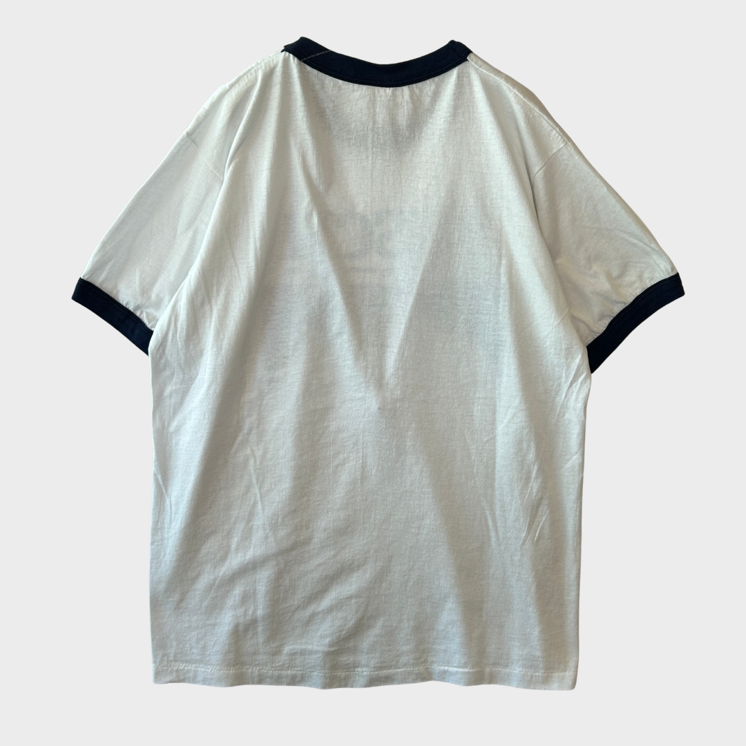 80's SCREEN STARS BUSCH ブッシュ アルコール リンガーTシャツ 白 (L)/B2798T0-SO