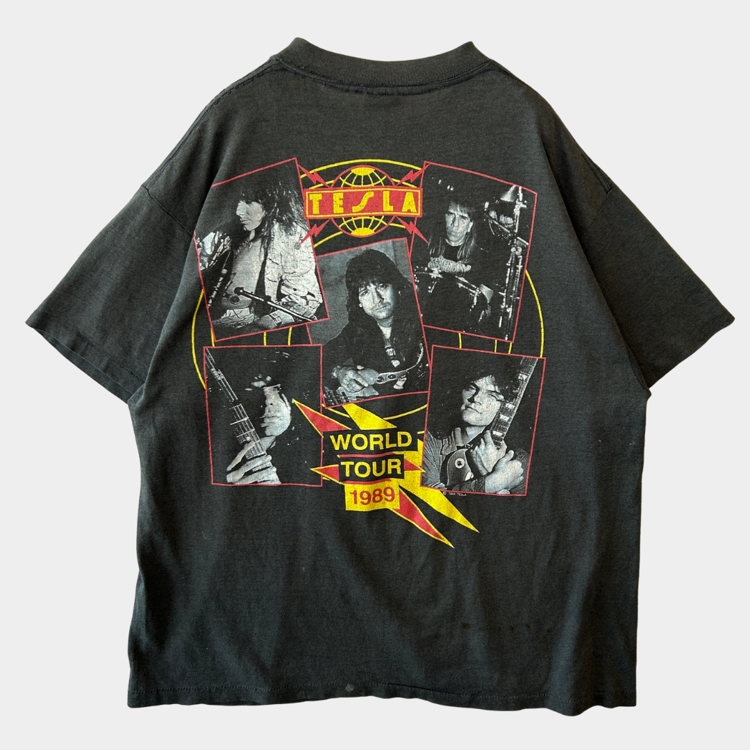 80's TESLA テスラ1989 World Tour Tシャツ 黒(XL)/A6689T-SO