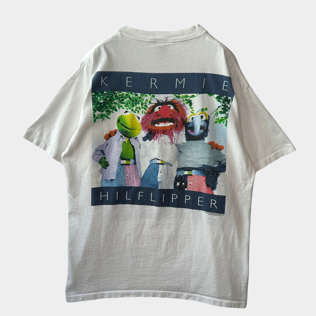 90's Anvil カーミット"KERMIE HILFLIPPER" トミーヒルフィガーパロディー セサミ Tシャツ 白(L)/B2090T-SO