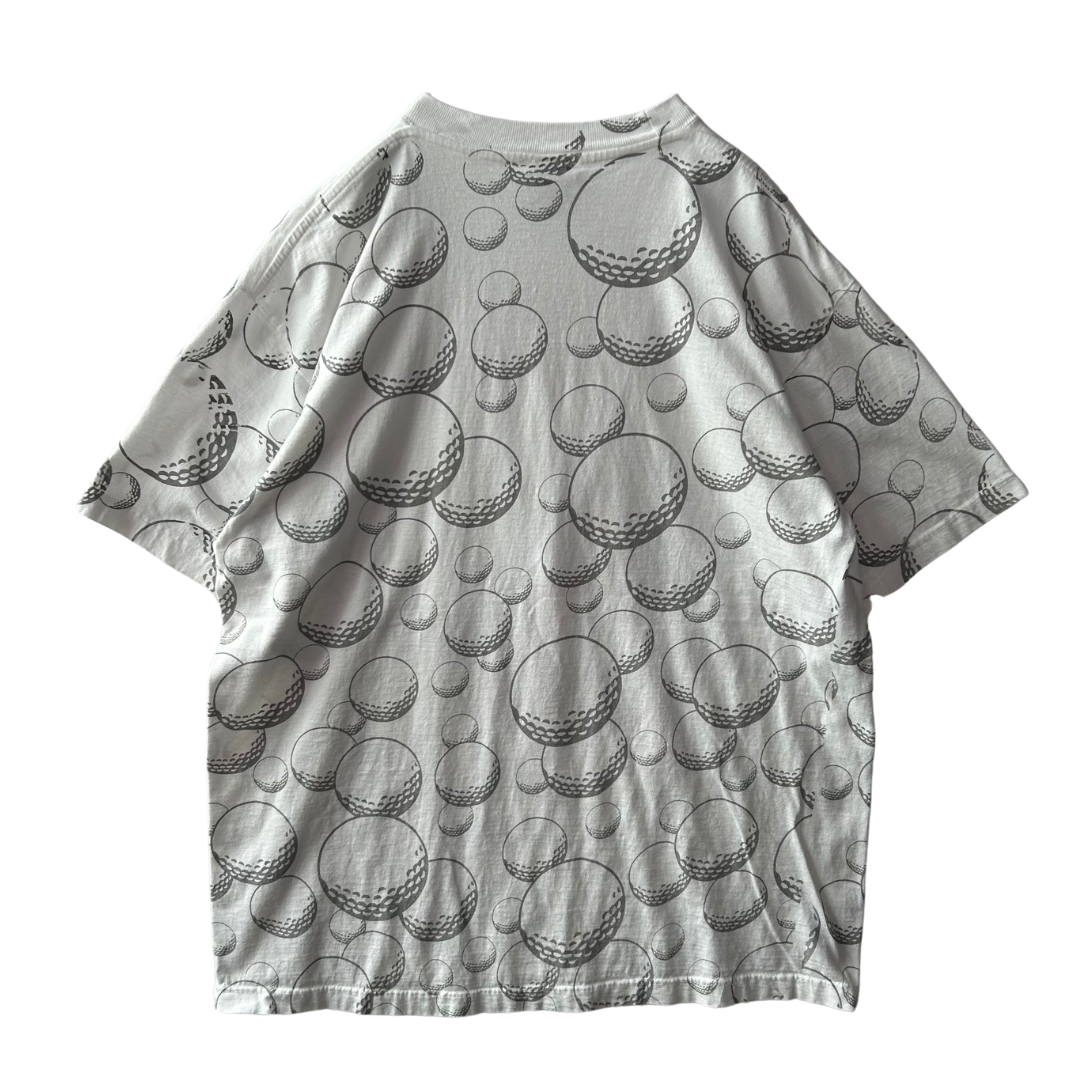 90's MICKEY UNLIMITED グーフィー ゴルフTシャツ ゴルフボール総柄 白(L)/B2166T-SO