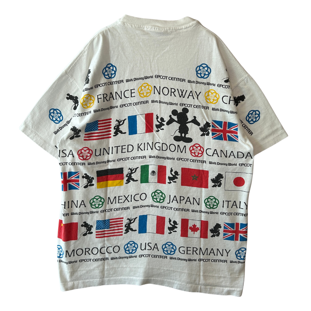 90's DISNEY 国旗総柄Tシャツ 白 ONE SIZE/A7288T-SO