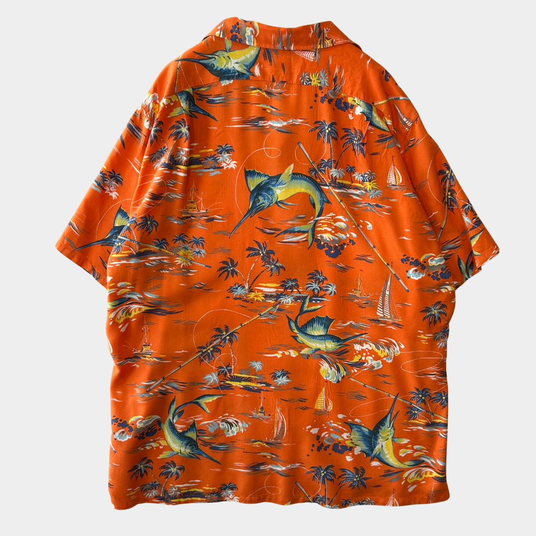90's Polo by Ralph Lauren ラルフ ビスコースアロハシャツ オレンジ(L)A7640SH-SO