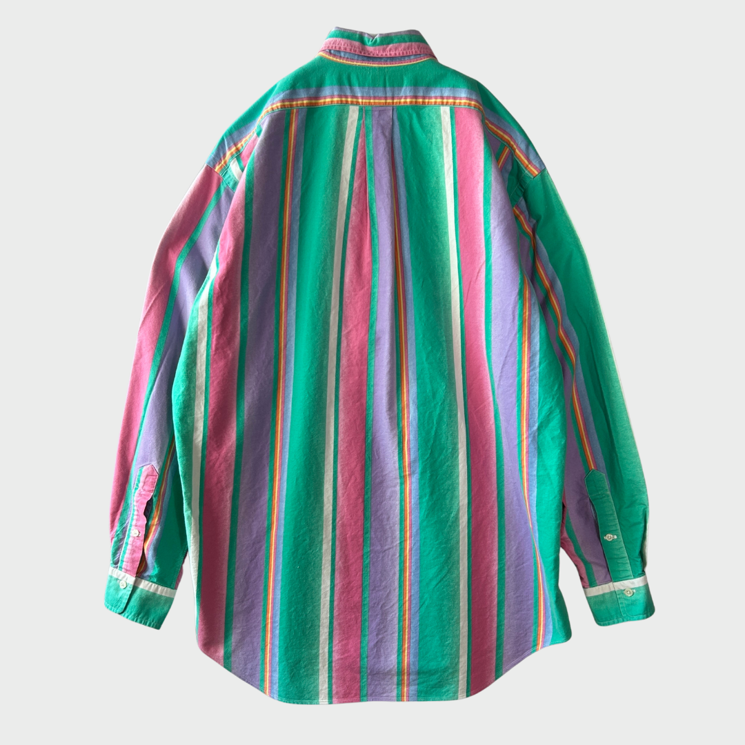 00's Ralph Lauren ラルフローレン コットンマルチストライプシャツ(M)/B1551S-SO