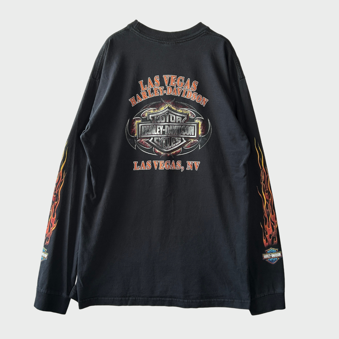 90's Harley-Davidson Las Vegas 袖プリント ロングTシャツ 黒 (L)/B3084T-SO