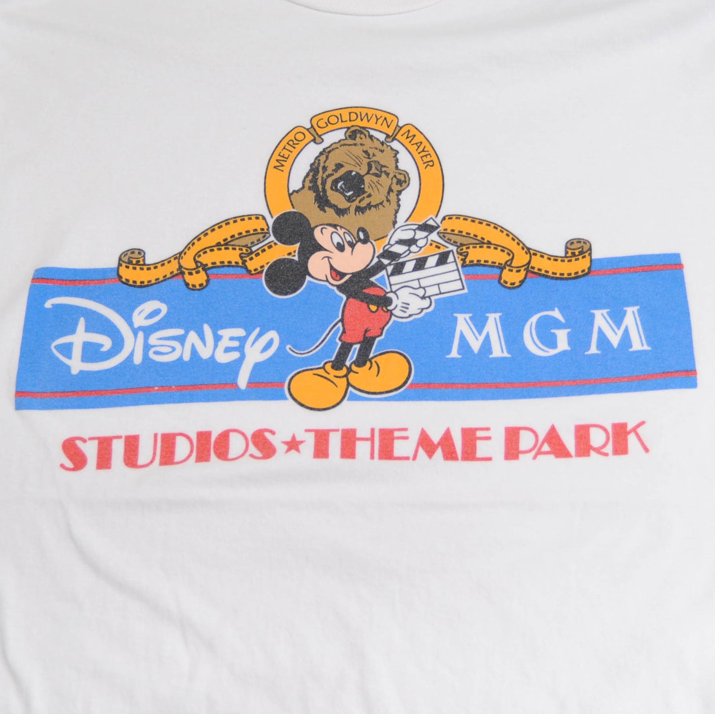 80's Disney MGM STUDIOS THEME PARK Mickey Mouse プリントTシャツ ホワイト (XL)A2784T-SO