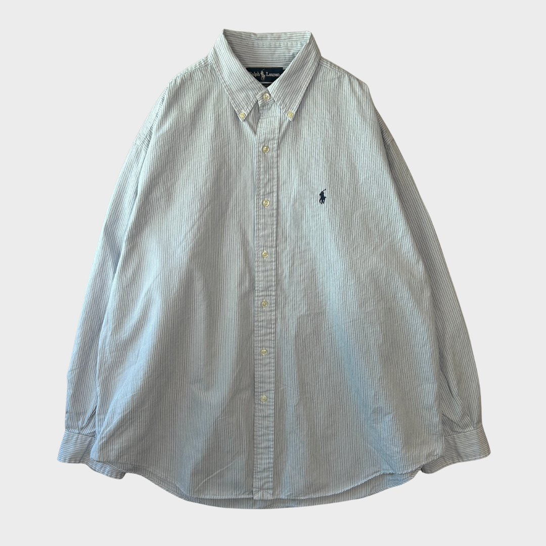 00's Ralph Lauren ラルフローレン ストライプシャツ 白青 (XL)/A7967S-SO
