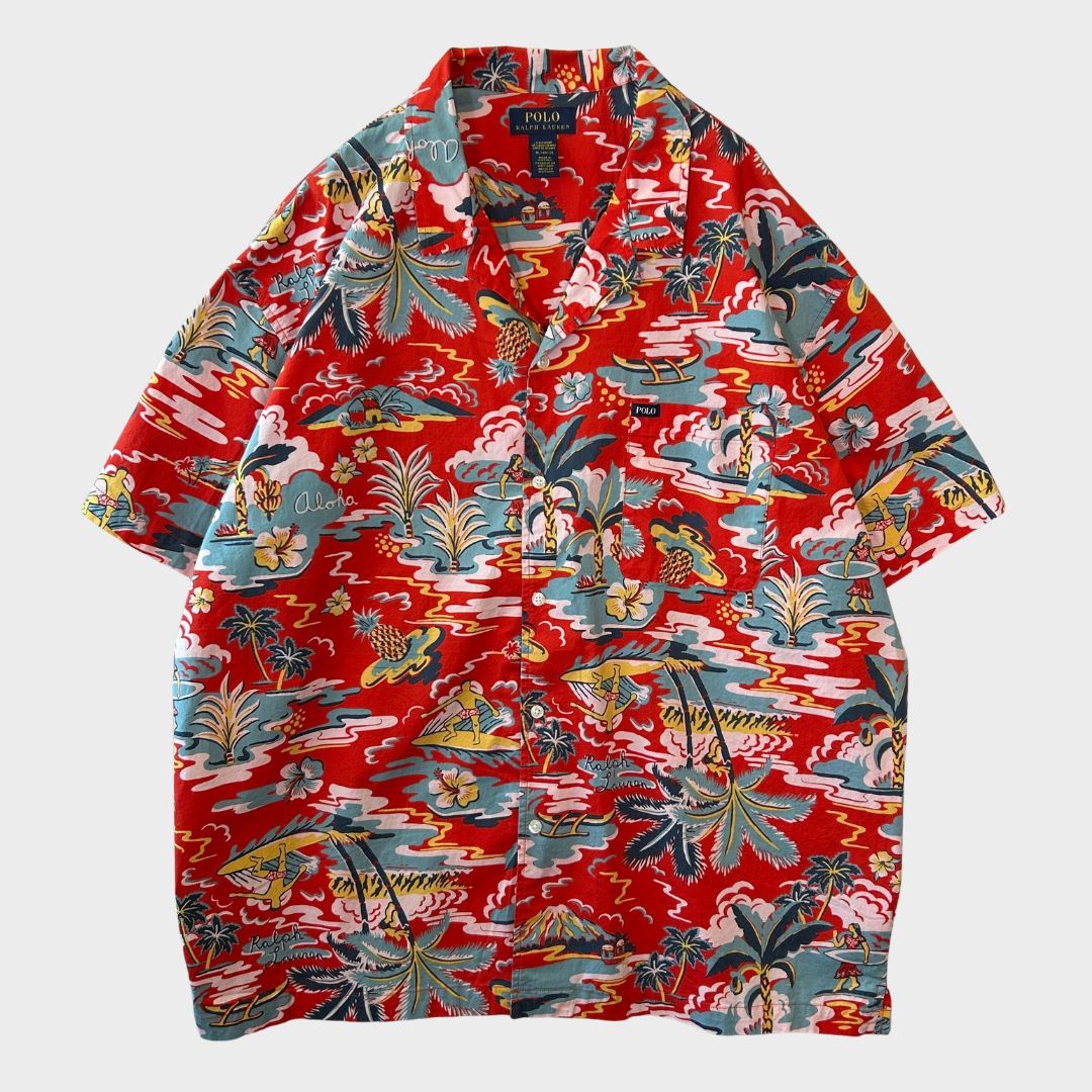 00's Polo Ralph Lauren アロハシャツ 赤 (XL)/A4389S-SO