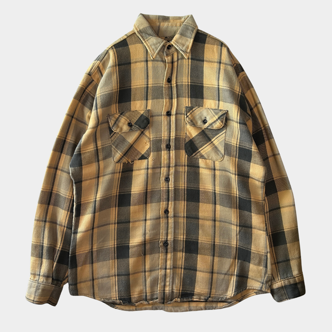 80's FIVE BROTHER flannel shirt ファイブブラザー ネルシャツ ベージュ 黒 (L)/B3085SH-SO