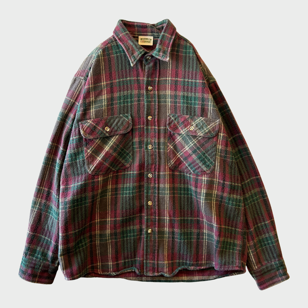 90's Five Brother フランネルシャツ ワインレッド濃緑黒 (L