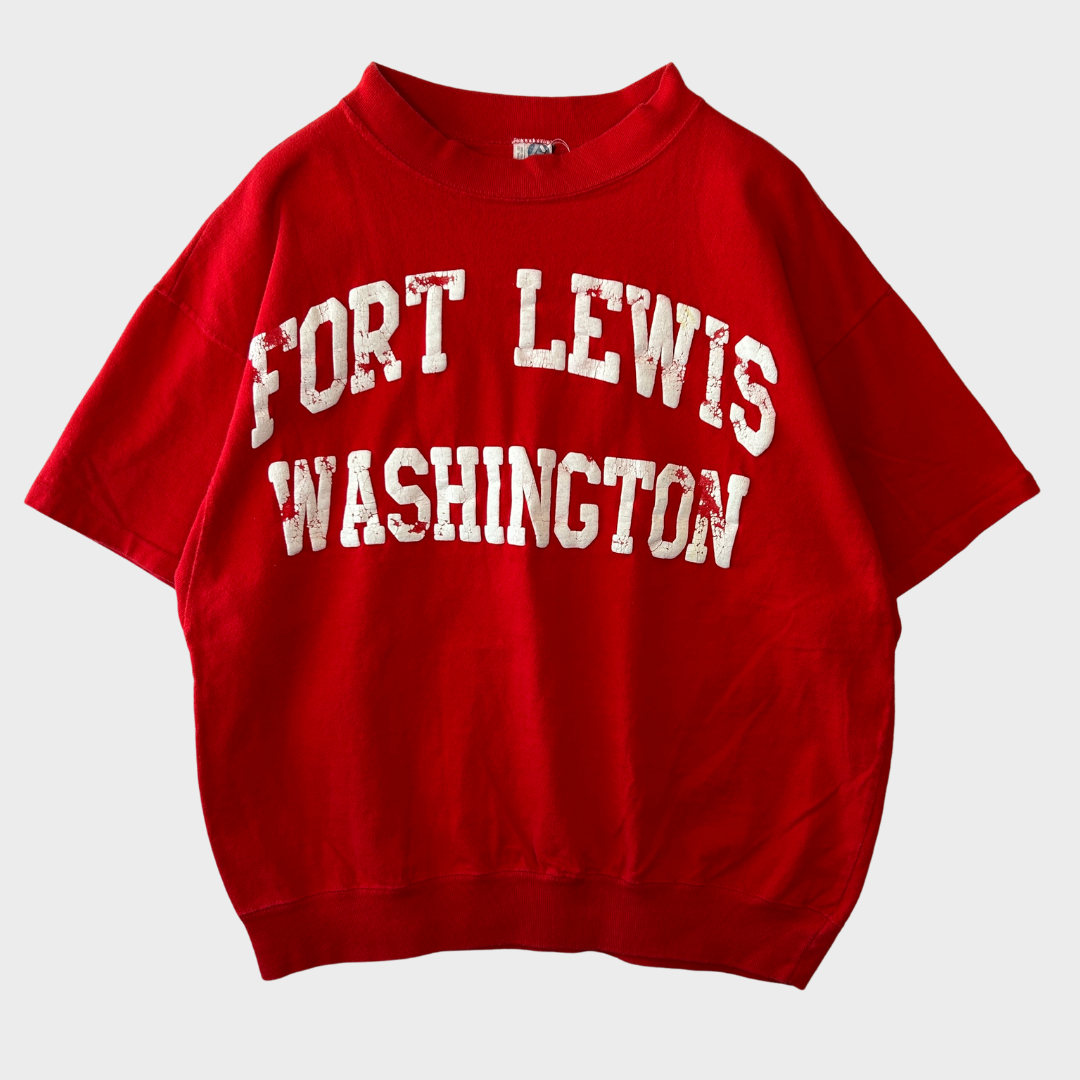 80's ARTEX Fort Lewis Washington 発泡プリント スウェットTシャツ 赤 (M)/A6896T-SO