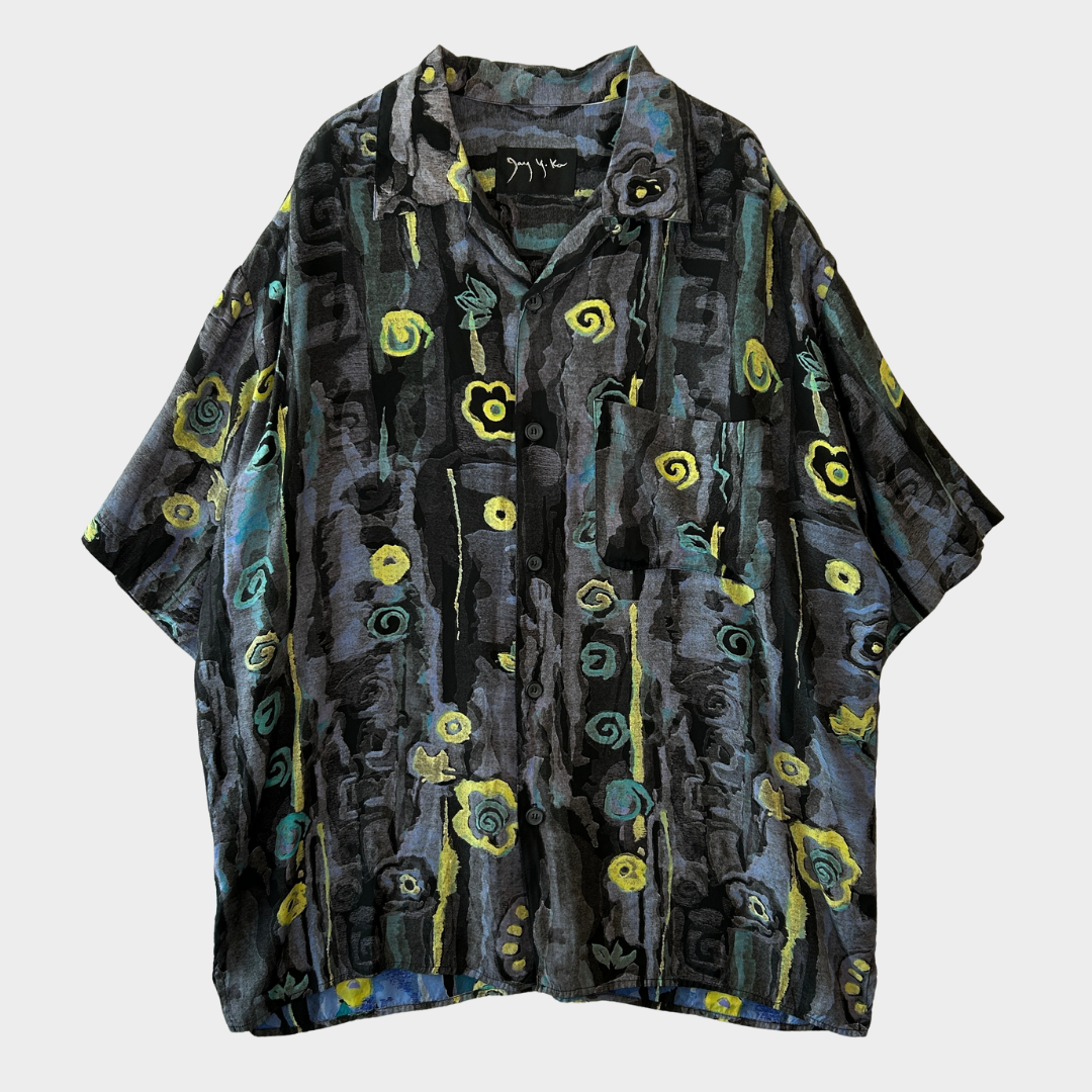 90's Jay Y・ko 100%レーヨン 総柄シャツ 黒紫 (サイズ不明)/A3702S-OS