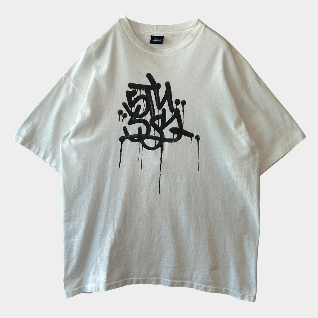 90's Stussy ステューシー グラフィックロゴTシャツ シングルステッチ 白(L)/B2524T-SO