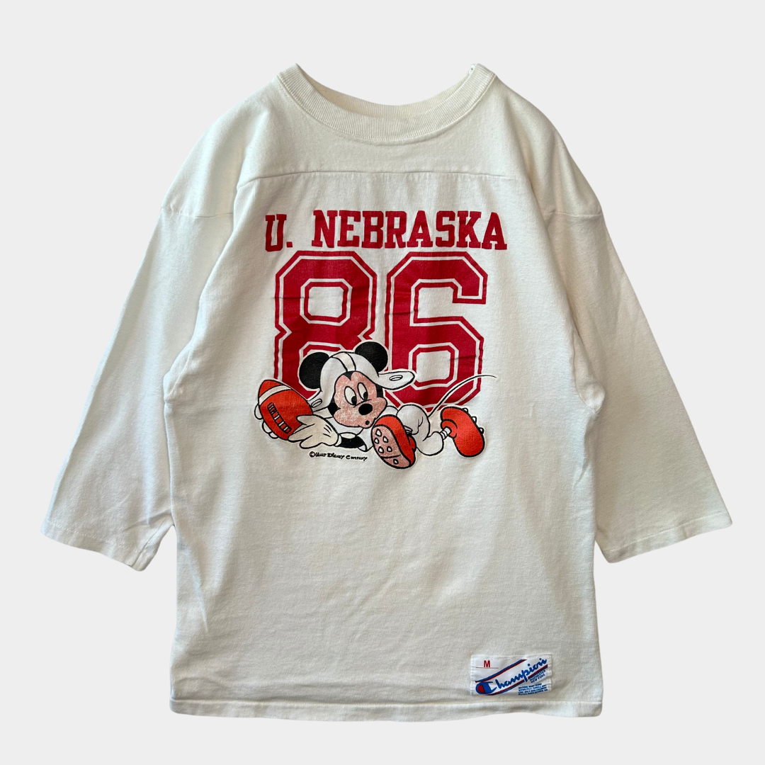 80's Champion チャンピオン U.NEBRASKA フットボールTシャツ ミッキー白(M)/A7074T-SO