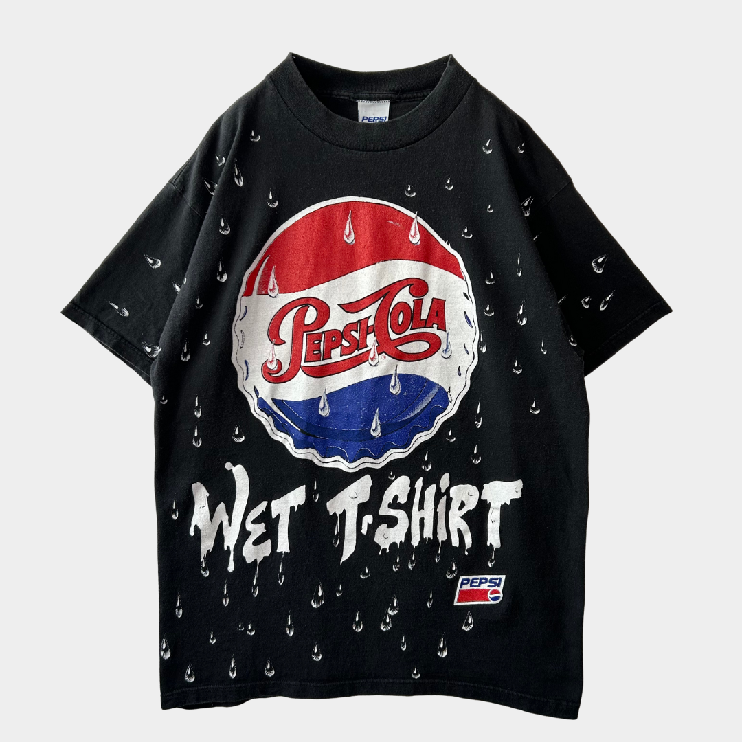 90's PEPSI-COLA"WET T-SHiRT"ペプシコーラ プリントTシャツ アドバタイジング 黒(M)/A7073T-SO